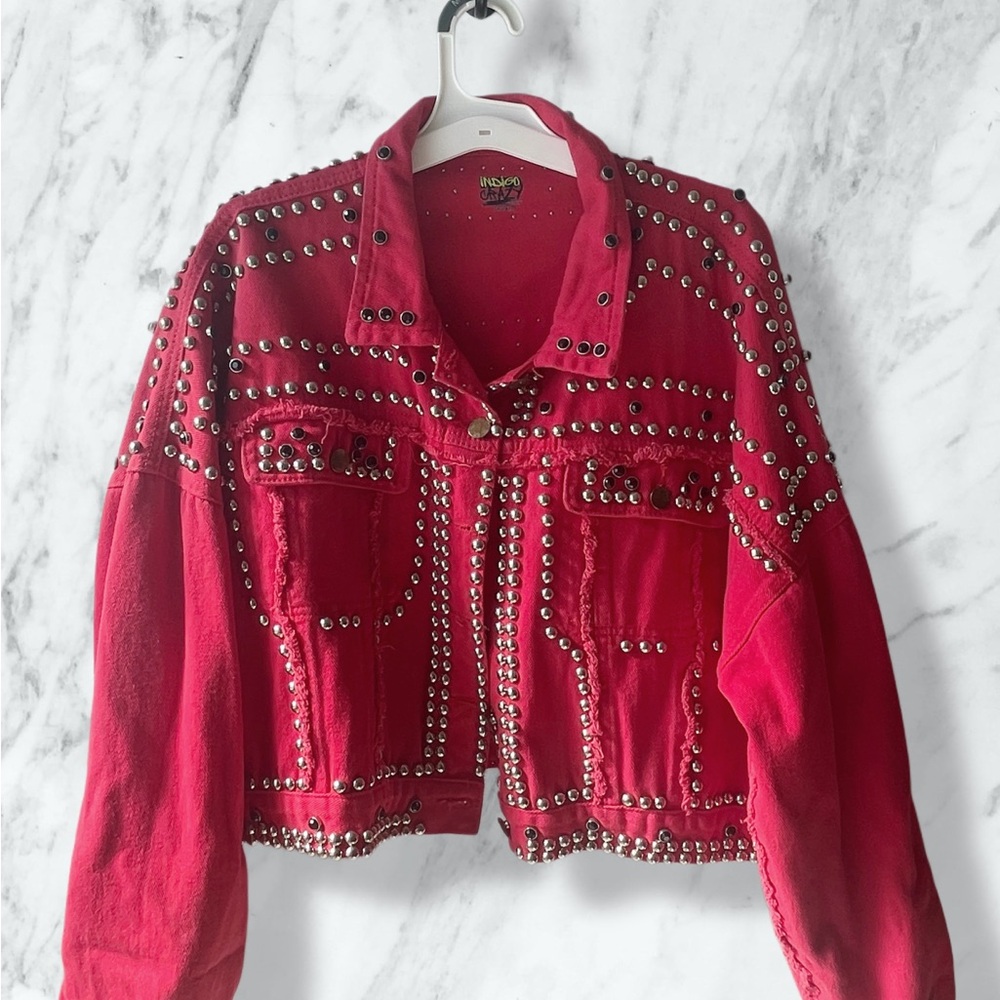 Indigo Red Studded Jean Jacket
